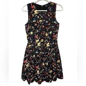 Gap Womens Fit and Flare Dress Black Multicolored Abstract Size 2 Pocket